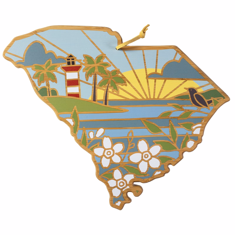 South Carolina State Shaped Serving and Cutting Board with Artwork by Summer Stokes