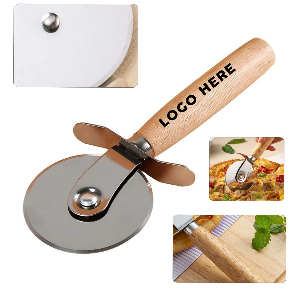 Rotary Wheel Pizza Slicer with Natural Wood Grip 1