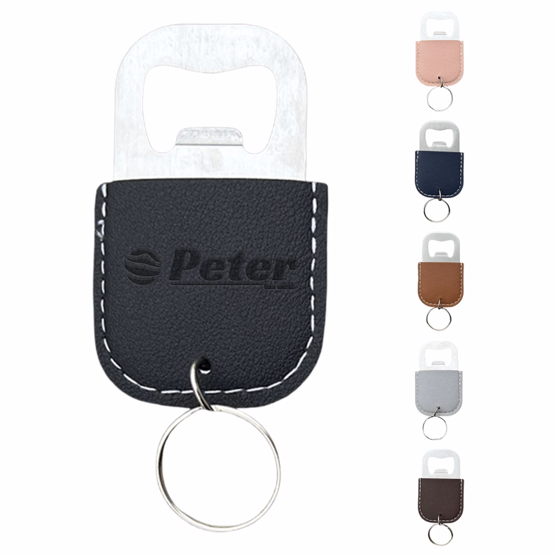 Stainless Steel PU Leather Bottle Opener Keychain