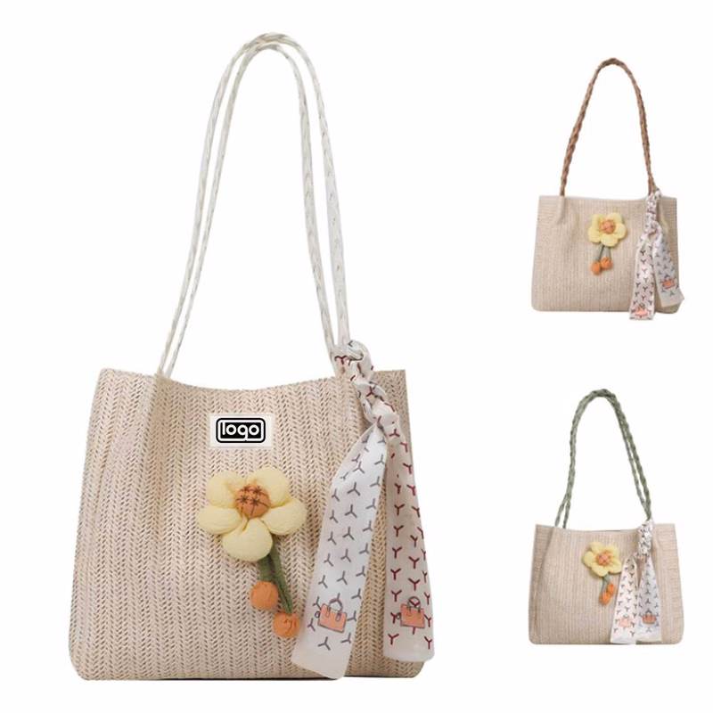 Woven flower tote bag for beach