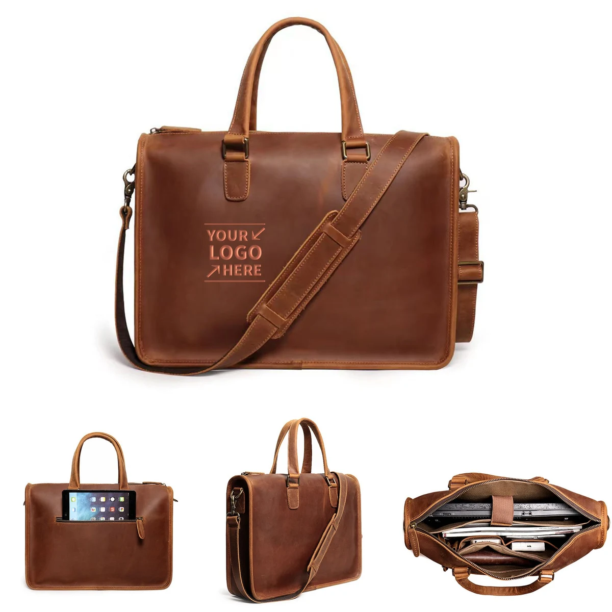 Men's Briefcase Computer Handheld Shoulder Cowhide Bag, custom messenger bag with logo imprint 1