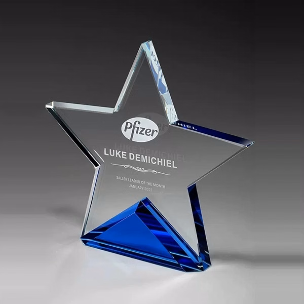 Crystal star on cobalt blue base award