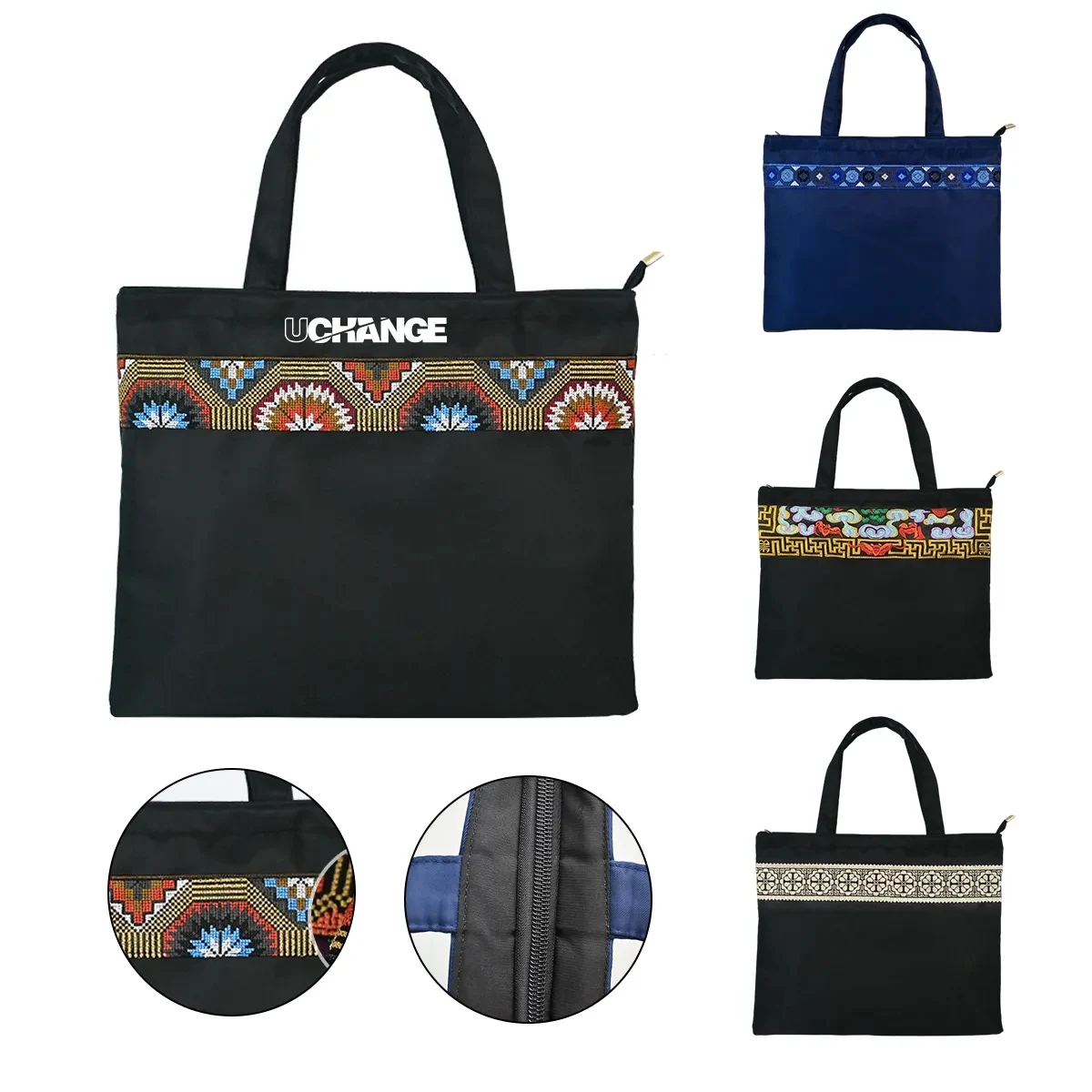 Laptop Document Tote With Zipper And Pattern Trim 1