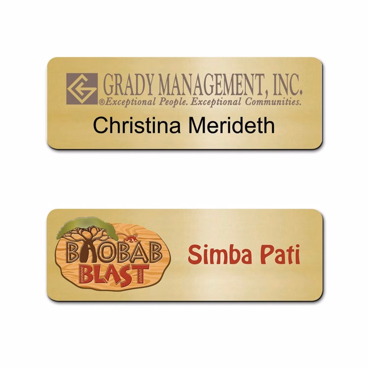 The Trojan full color brass name badge 1"x3"