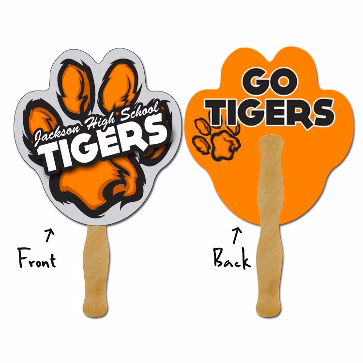 Hand Fan - 7.5x7.375 Paw Print Shaped Laminated - 14 pt.