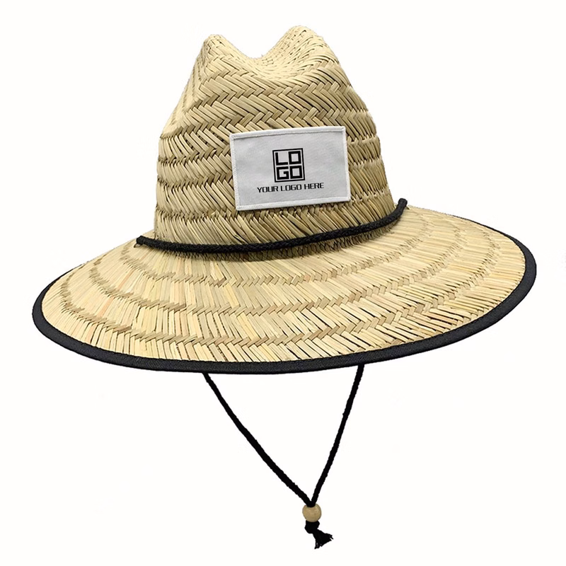 Custom Lifeguard Straw Hat ?C Sublimated Under Brim & Woven Patch Beach Sun Hat with Chin Cord