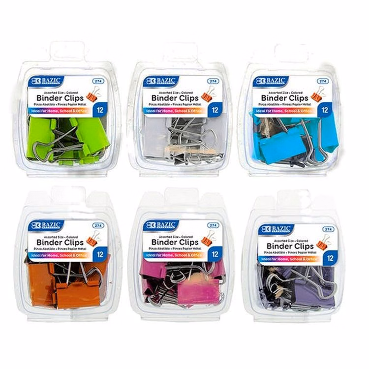 Binder Clips - Assorted Colors & Sizes 12 Pack