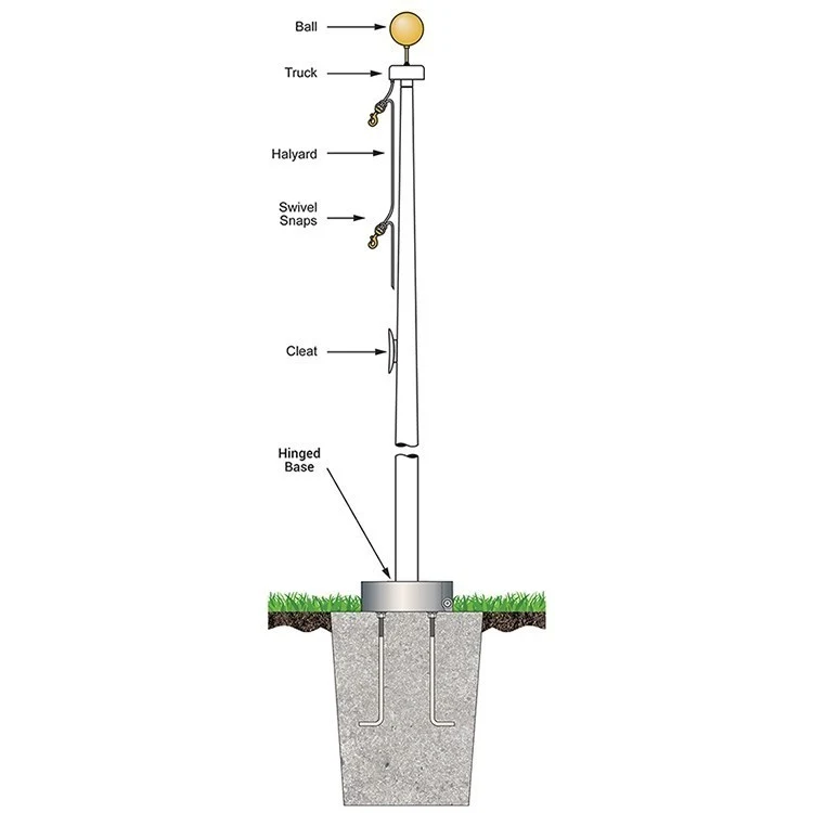 40' White Fiberglass Flagpole External Halyard - Hinged Base 1