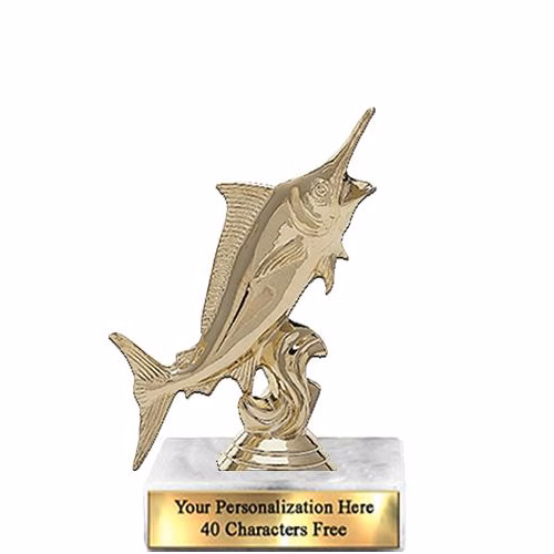 Trophy: 7", 2x3 white marble base, Marlin Gold Un