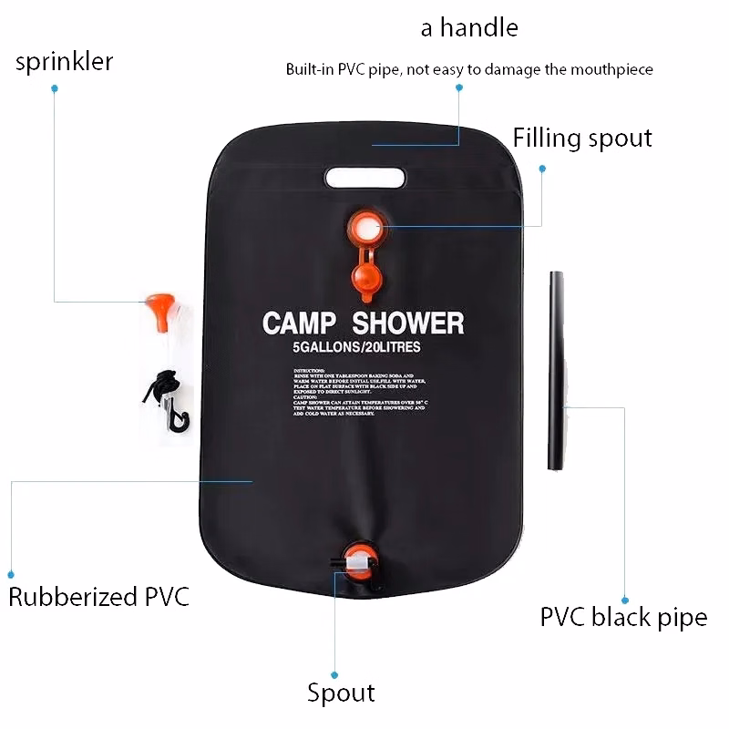 20L 5 Gallons Outdoor Solar Camping Bathing Bag MOQ 100PCS
