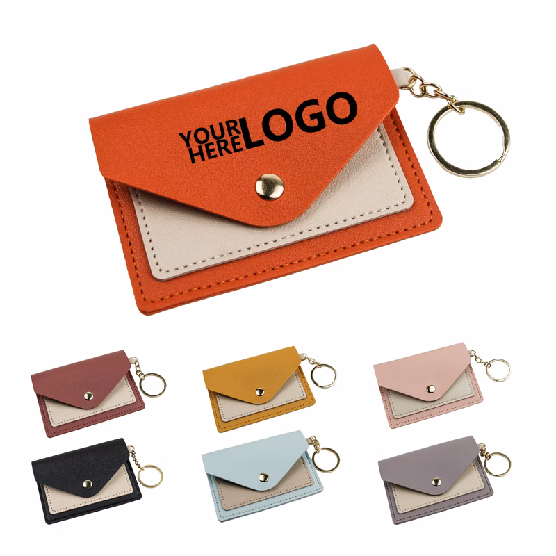 Ultra-Thin PU Leather Envelope Cardholder with Keychain