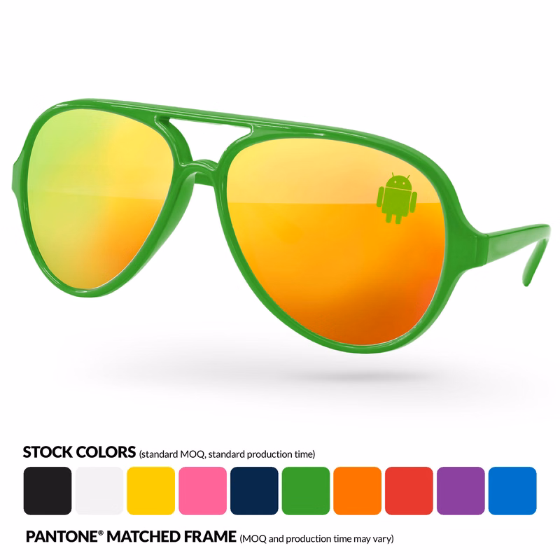 Aviator Sport Mirror Sunglasses w/ Corner Lens Imprint