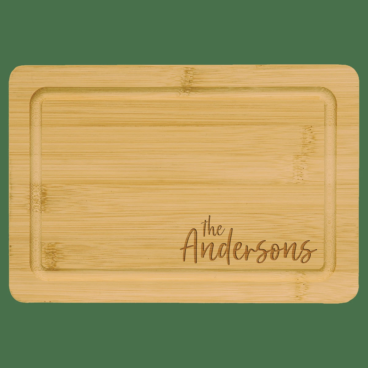 9" x 6" Multi Brown Bamboo Cutting Board with Drip Ring 1