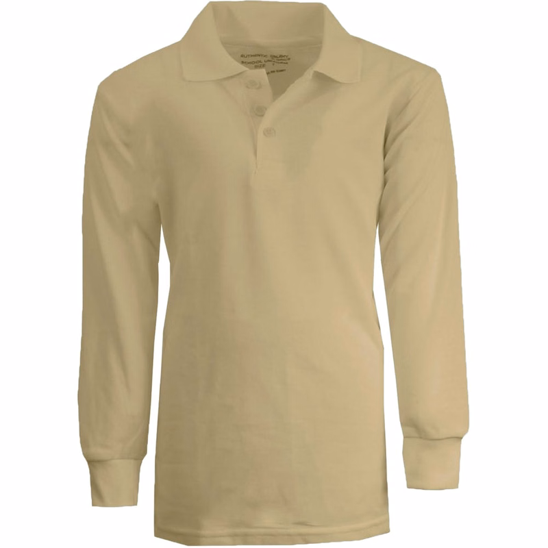 Boys' Uniform Polo Shirts - Sizes 4 - 7 Khaki Long Sleeve