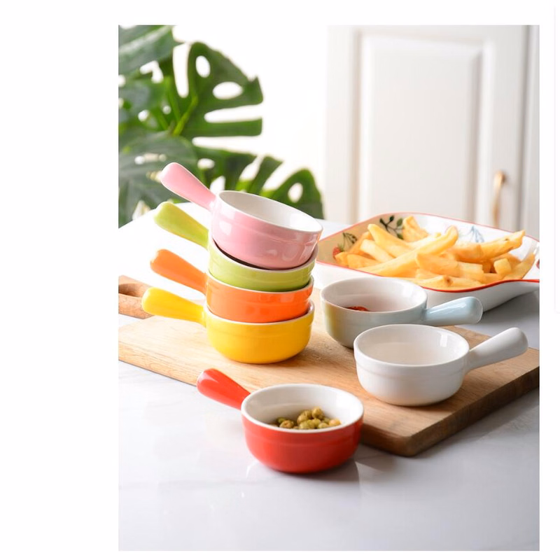 Household Ceramic Flat Bottom Mini Bowl with Handle