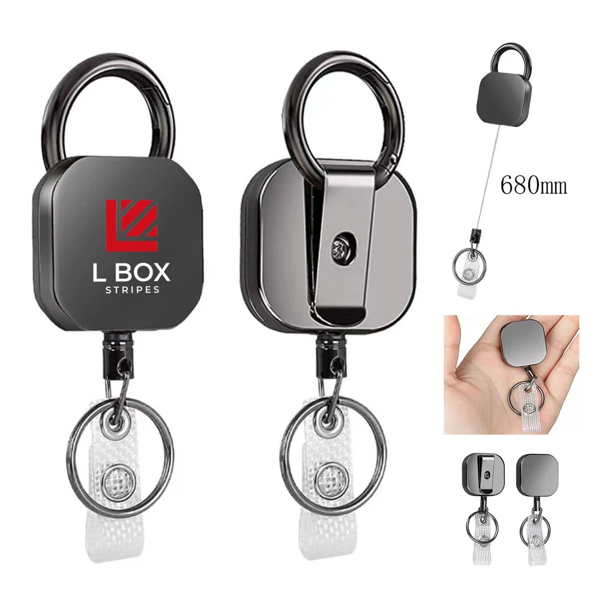 Zinc Alloy Retractable Keychain With Detachable Clip 1