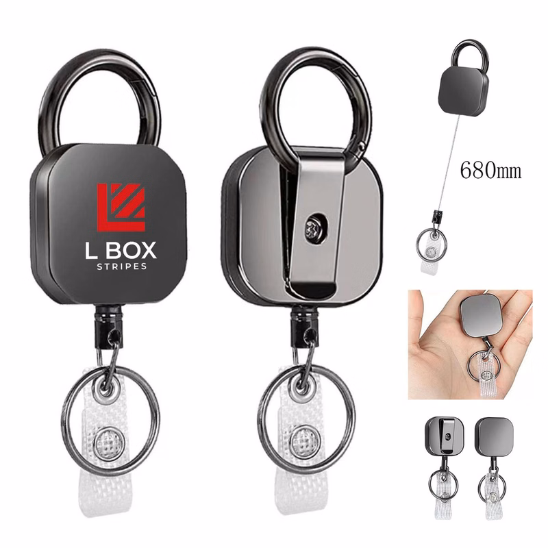 Zinc Alloy Retractable Keychain With Detachable Clip