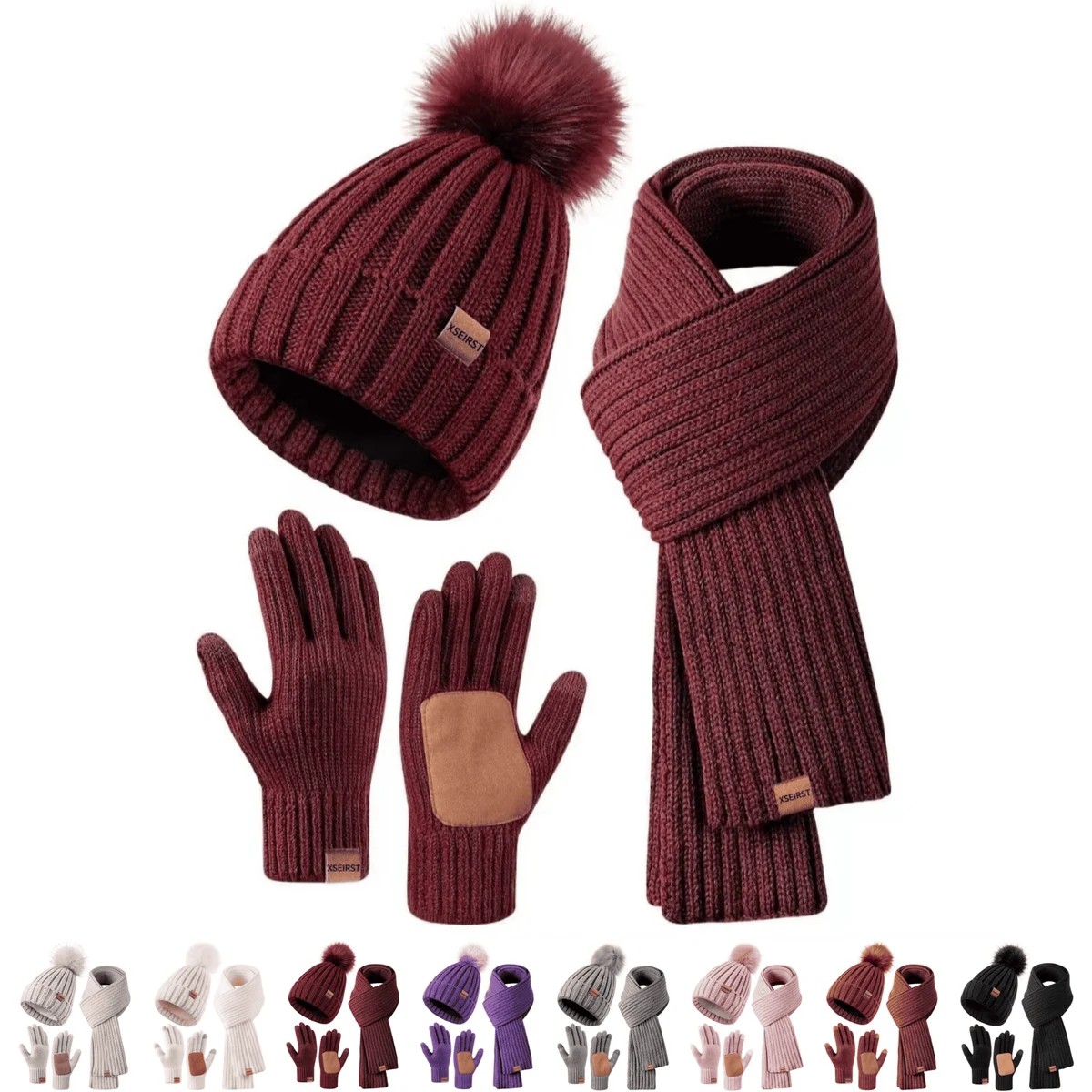 Custom Logo Warm Beanie Scarf And Gloves Set 1