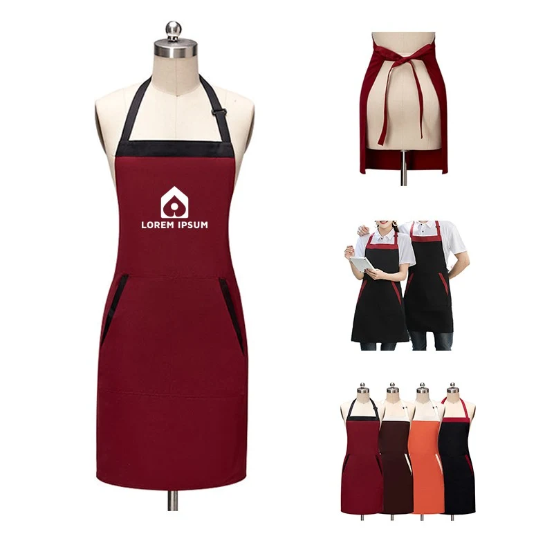 Two-Tone Kitchen Aprons with 2 Pockets 1
