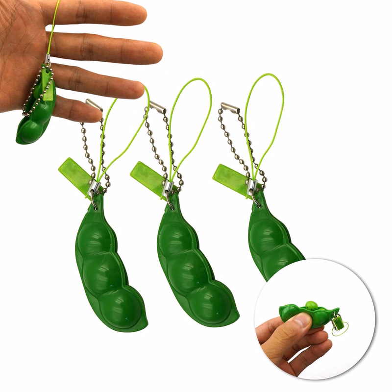 Pea Pod Squeeze Bean Toy Keychain