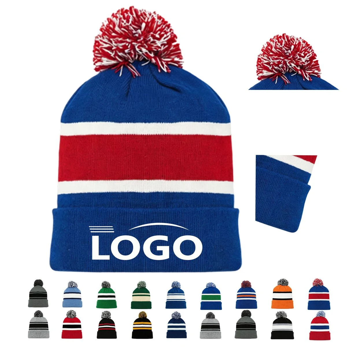 Winter Knitted Pom Beanie Hat With Cuff 1
