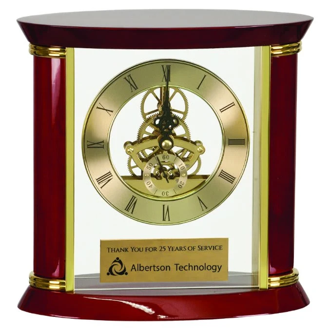 7 3/4" Executive Gold & Rosewood Piano Finish Clock 1