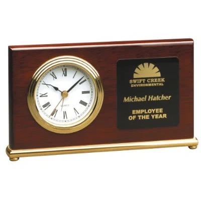7 1/2" x 4" Rosewood/Gold Piano Finish Horizontal Desk Clock 1