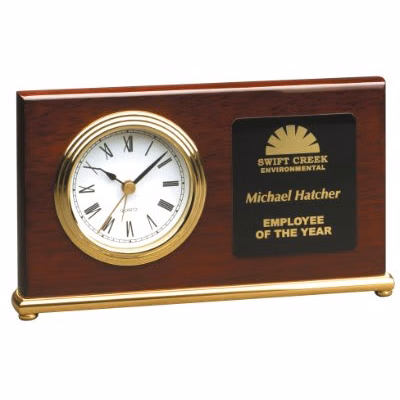 7 1/2" x 4" Rosewood/Gold Piano Finish Horizontal Desk Clock