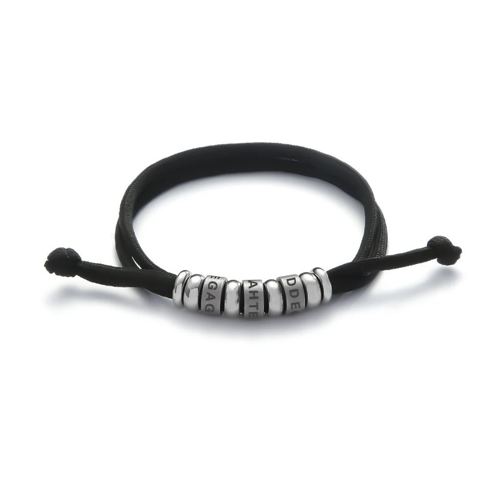 Personalized Mens Rope Braided Adjustable Bracelet with Custom Beads 1
