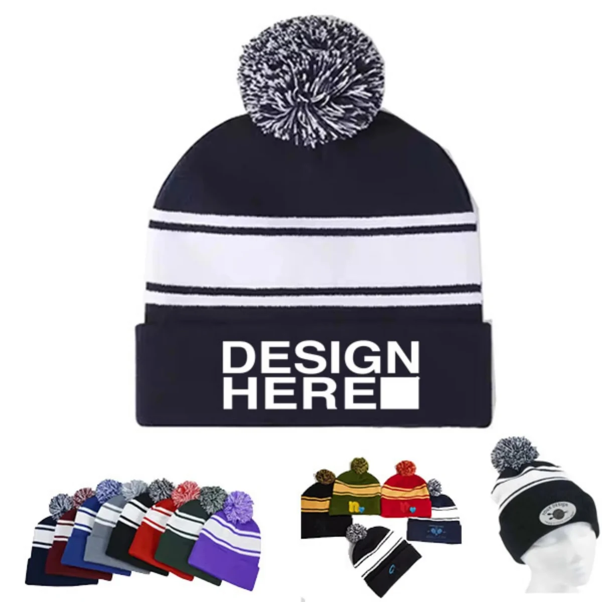 Unisex Stripe Pom Beanie 1