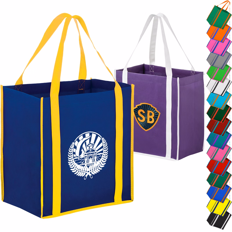 Heavy Duty Two-Tone Non-Woven Shopping Tote Bag w/ Gusset (12" x 13" x 8")