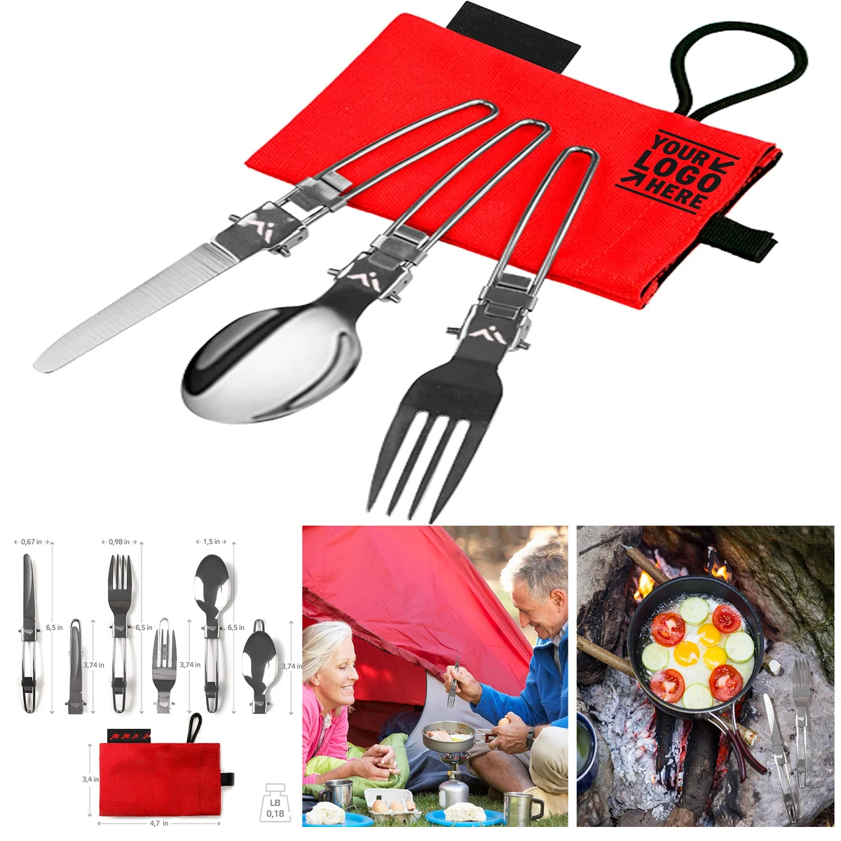 Hiking Foldable Fork Spoon Knife Camping Cutlery Set Metal Utensils With Case 1