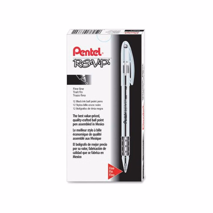 R.S.V.P. Ballpoint Pens - Black Fine 0.7mm 12 Pack
