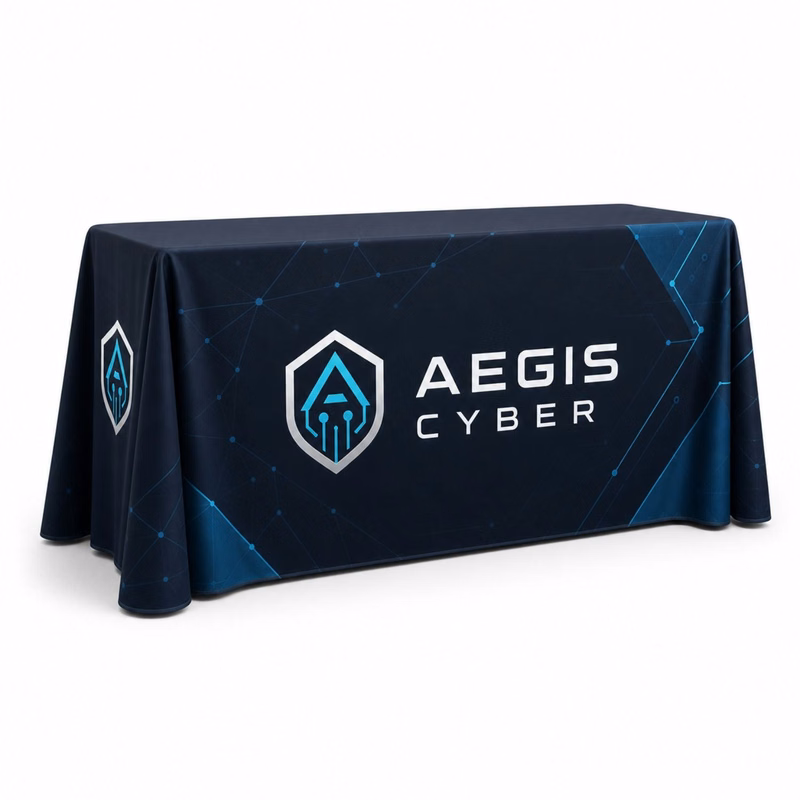 48 Hr Quick Ship - Sublimated PREMIUM Cloth for 6' Table, Drape Style, Open Back, Rounded Corners