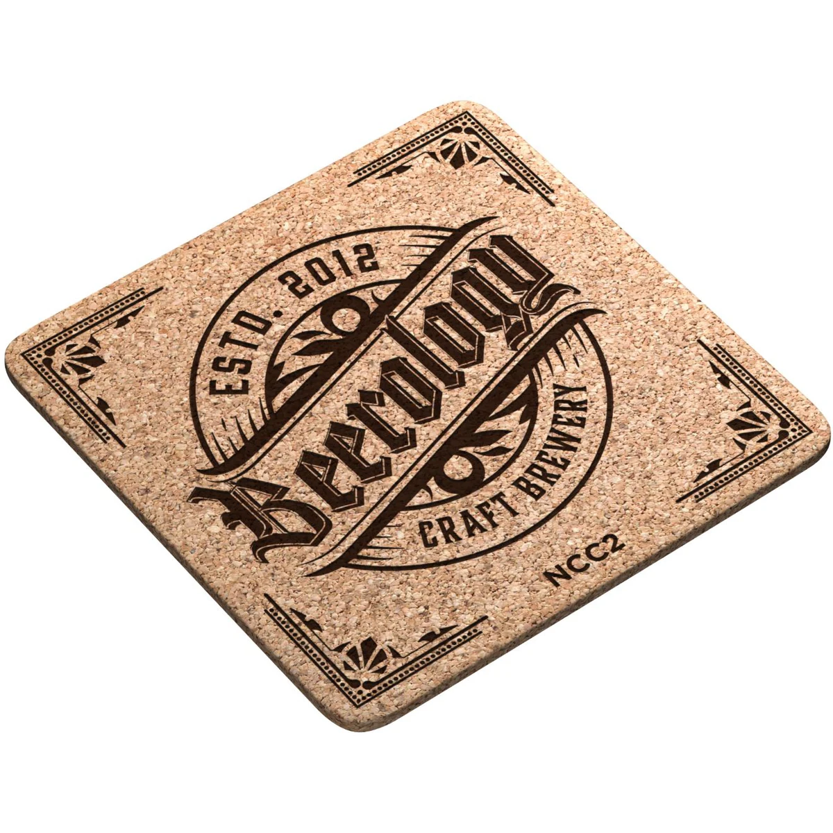 3/16" Natural Cork Coasters Square (3.5" x 3.5") round corners, Laser engraved 1