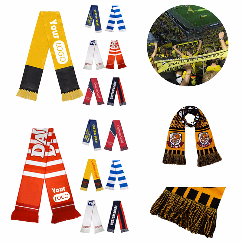 Double-Sided Soccer Stretch Acrylic Knit Scarf With Fringe