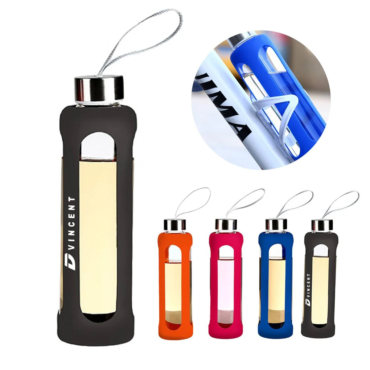 19oz Portable Silicone Sleeve Glass Sports Water Bottle 1
