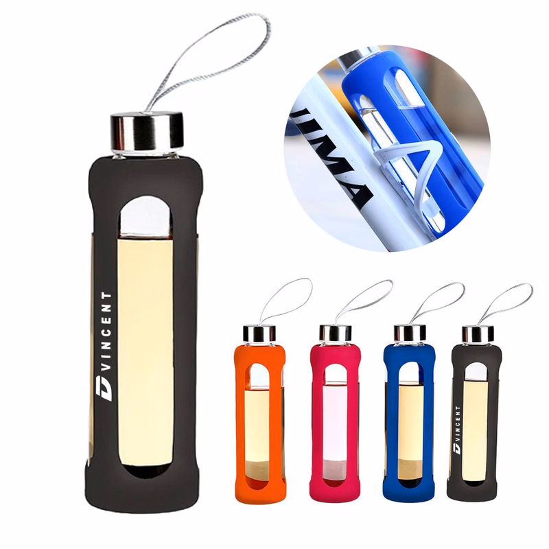 19oz Portable Silicone Sleeve Glass Sports Water Bottle