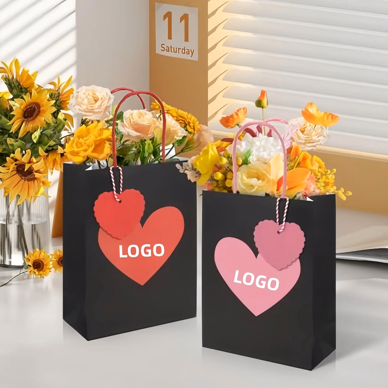 Valentine Heart Paper Gift Bags With Tags Set