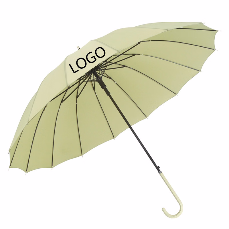 16 Ribs Stick Umbrella With J Handle