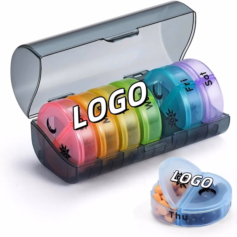 Round Colorful 14 Compartment Medicine Box