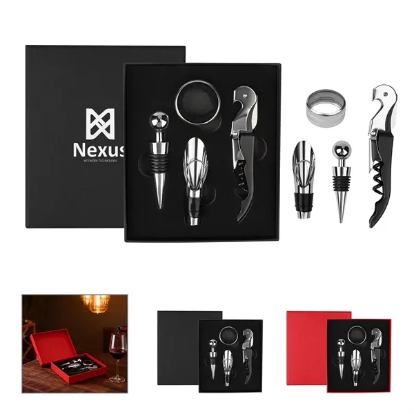 Custom 4-Piece Stainless Steel Wine Opener Set with Gift Box — Premium Bar Accessory 1