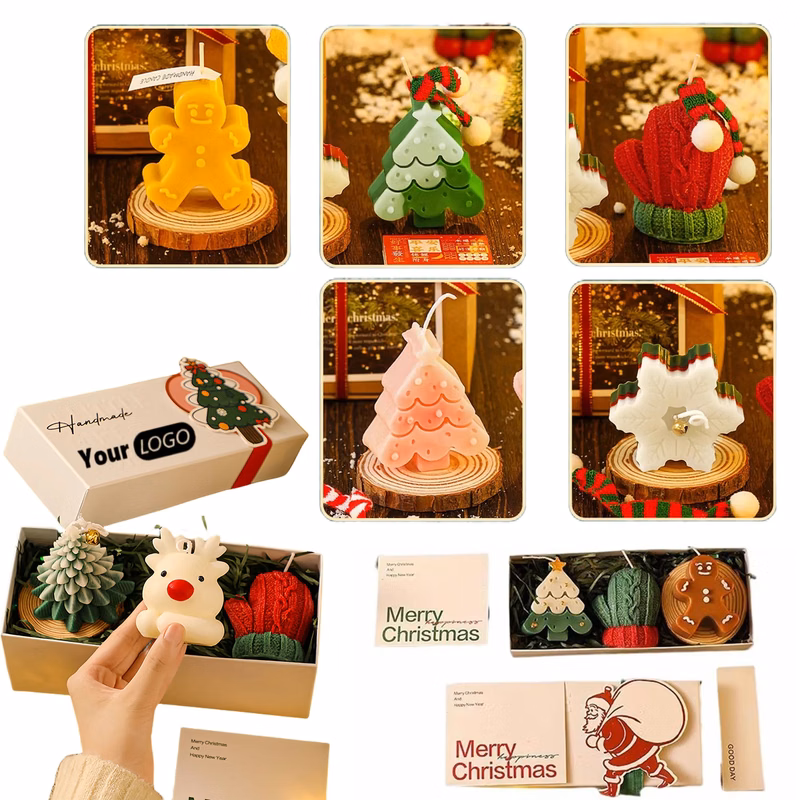 Festive Handcrafted Christmas Candle Set With Deer Design