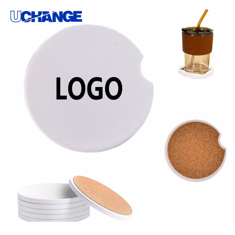 2.56" Absorbent Ceramic Car Coaster with Cork Base