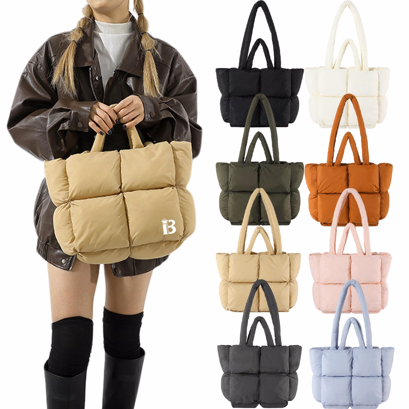Nylon Puffy Large Capacity Shoulder Tote Bag