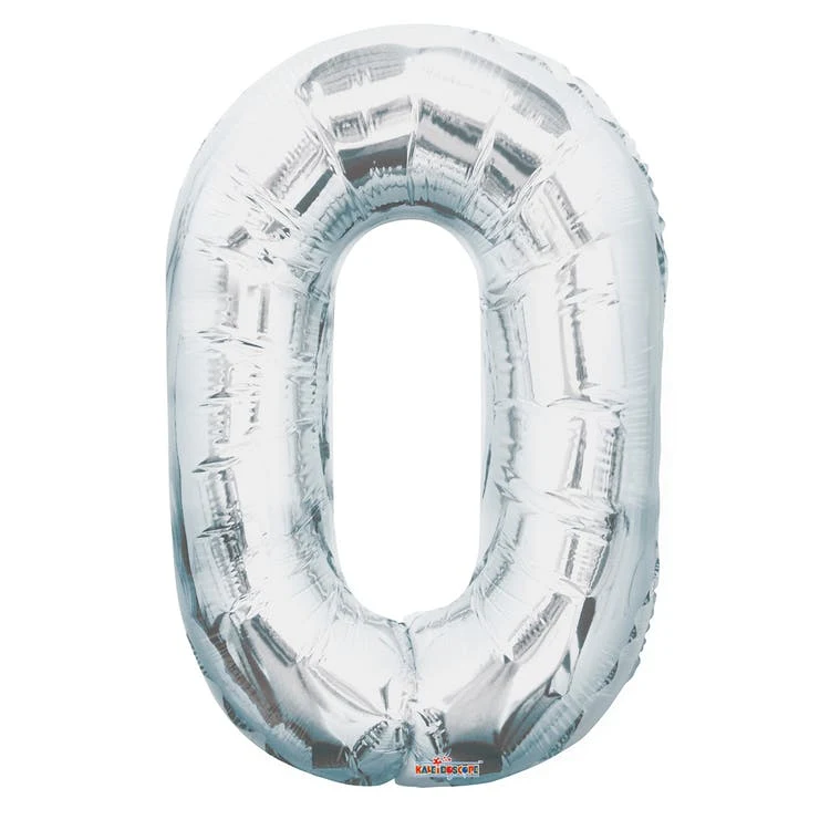 Mylar Number 0 Balloons - Silver 34" 1