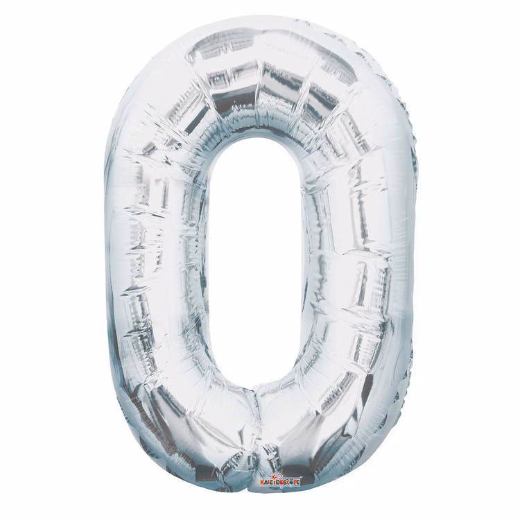 Mylar Number 0 Balloons - Silver 34"