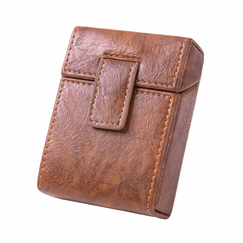 20-Capacity Portable PU Leather Cigarette Case with Lighter Slot