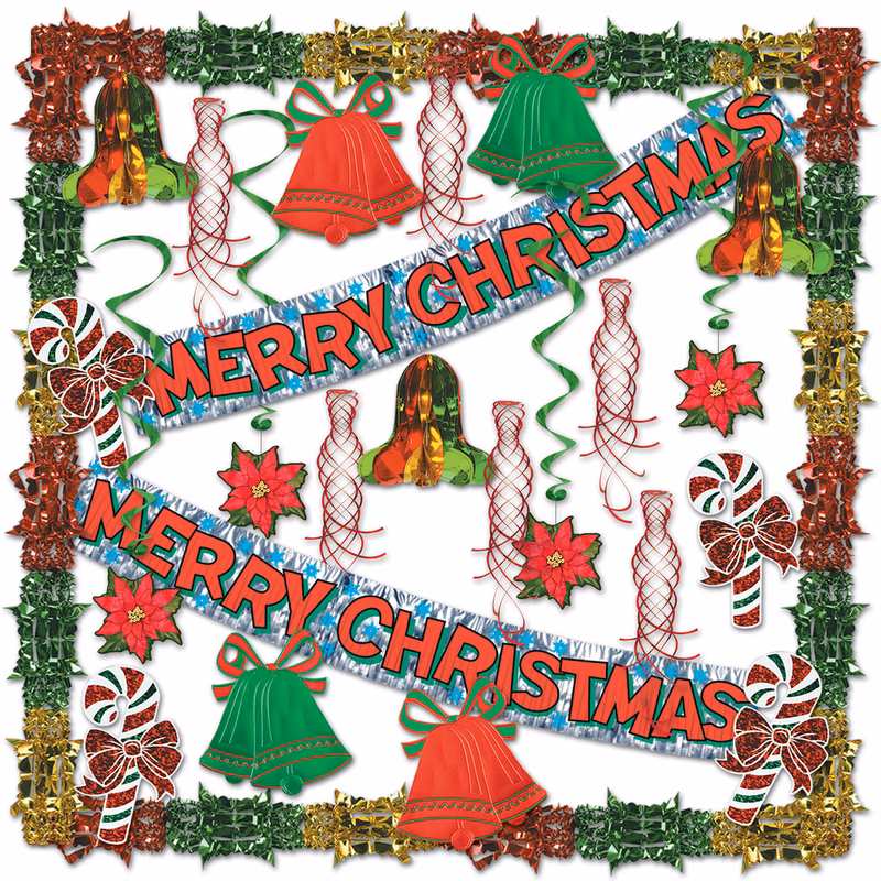 Merry Christmas Metallic Decorating Kit with Merry Christmas Banner