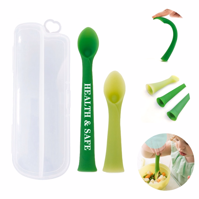 2Pcs Baby Silicone Training Spoon Set